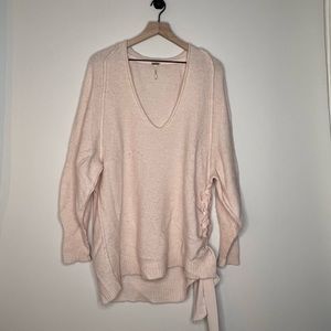 Free People Pale Pink Tunic Sweater with Side Tie (XS)